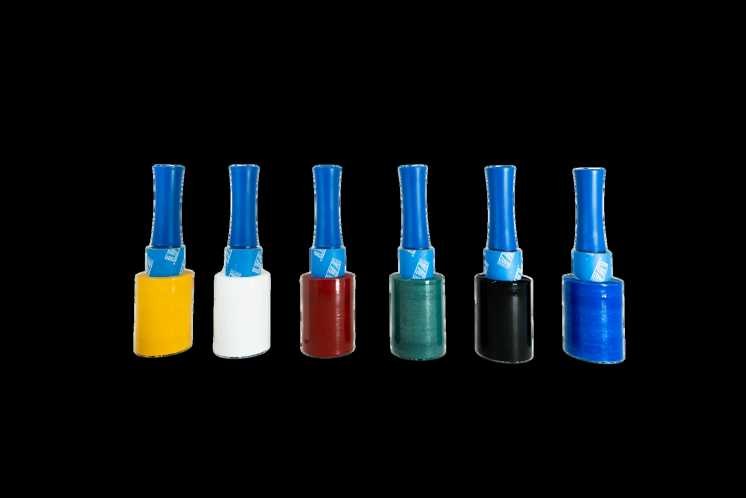 Colored and mini hand stretch film rolls with dispenser handles